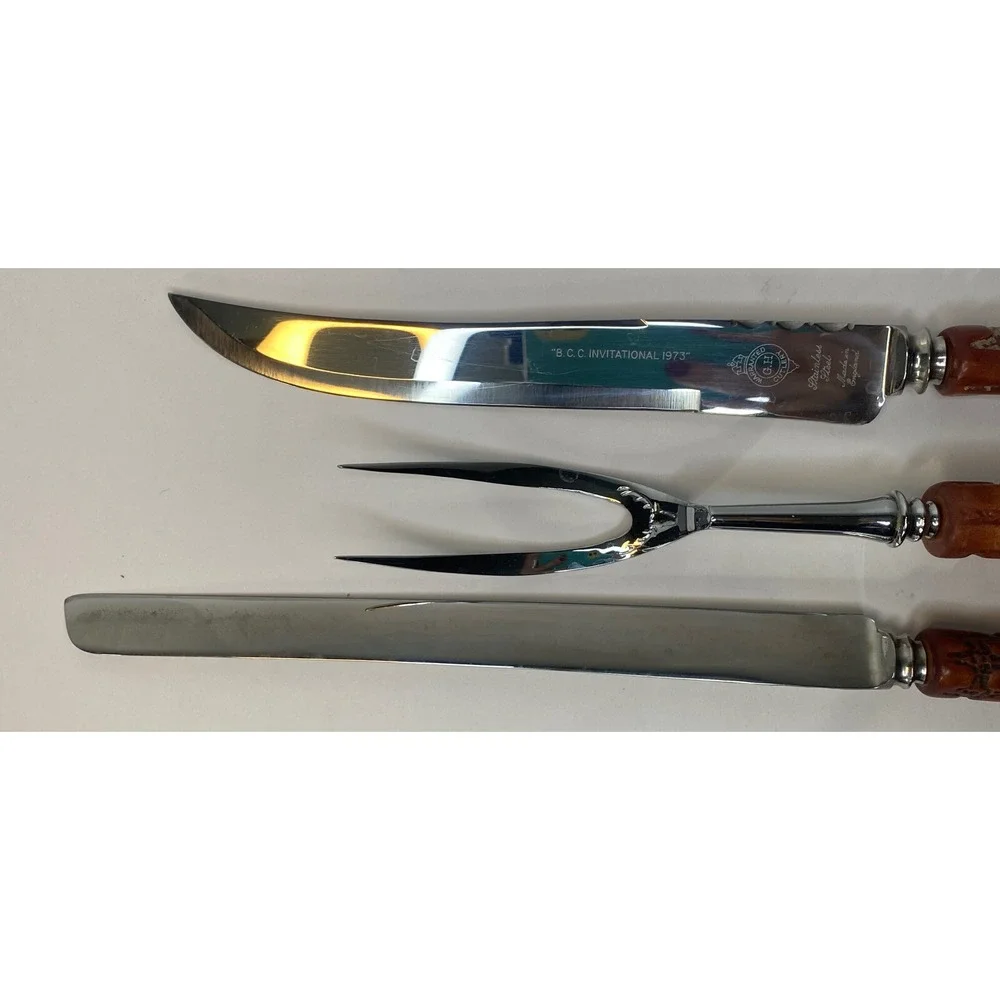 GH GLO-HILL Cutlery Connoisseurs Choice Rosewood Handle Cutlery 3 PC Set VTG EUC
